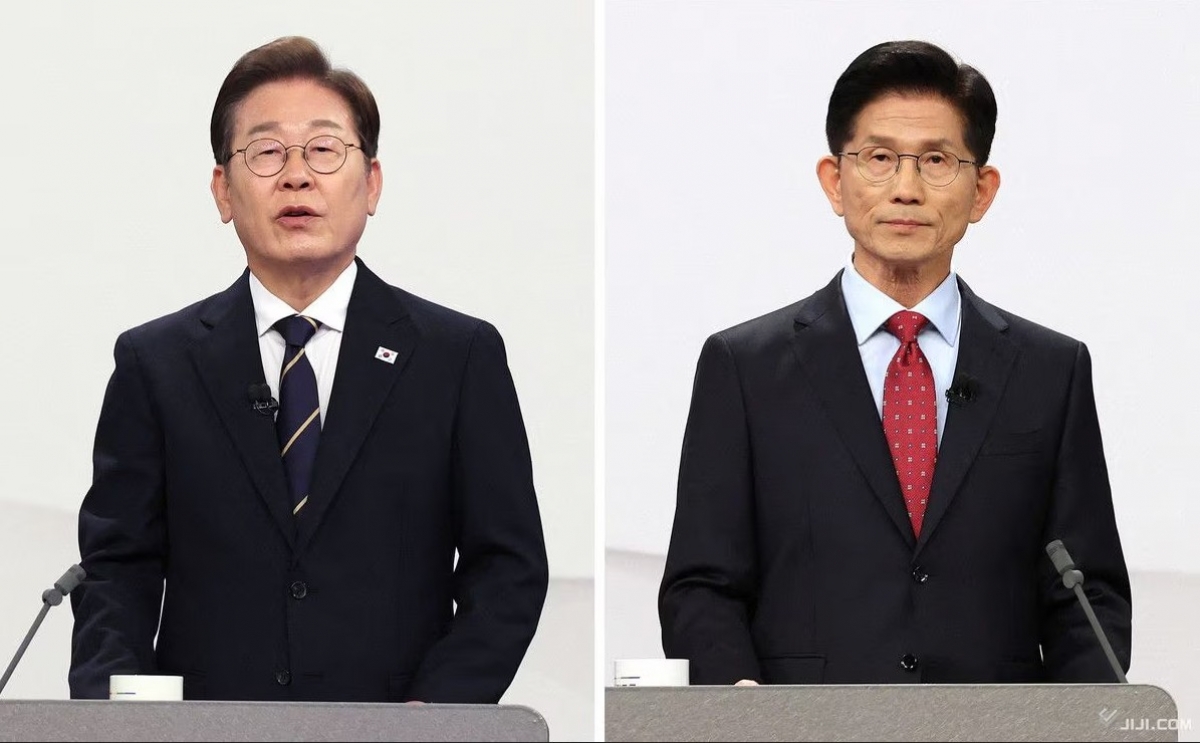 Hai ứng cử viên đang dẫn đầu trong bầu cử Tổng thống Hàn Quốc Lee Jae-myung (trái) và Kim Moon-soo (ảnh Jiji Press)