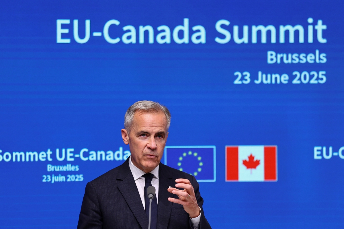 Thủ tướng Canada Mark Carney tại hội nghị thượng đỉnh EU-Canada tại Brussels, Bỉ ngày 23 tháng 6 năm 2025. (Nguồn: Reuters)
