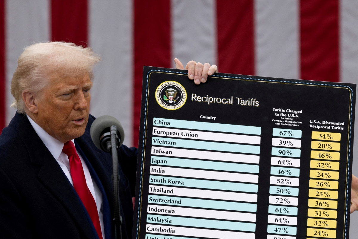 Tổng thống Mỹ Donald Trump phát biểu về thuế quan tại Vườn Hồng ngày 2/4/2025- Nguồn: Reuters