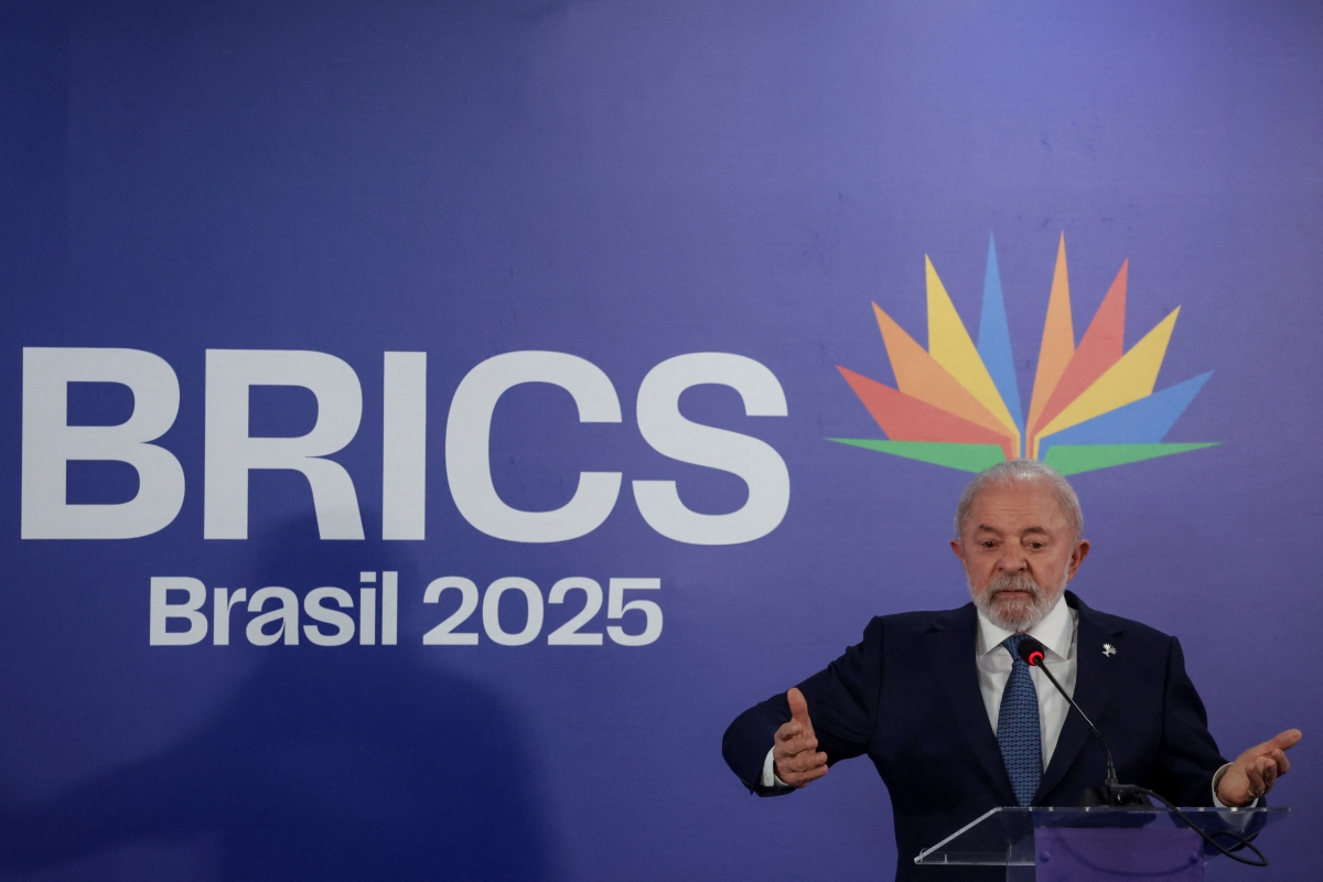 Tổng thống Brazil Luiz Inacio Lula da Silva phát biểu với giới truyền thông tại Hội nghị thượng đỉnh BRICS ở Rio de Janeiro (ảnh Reuters)