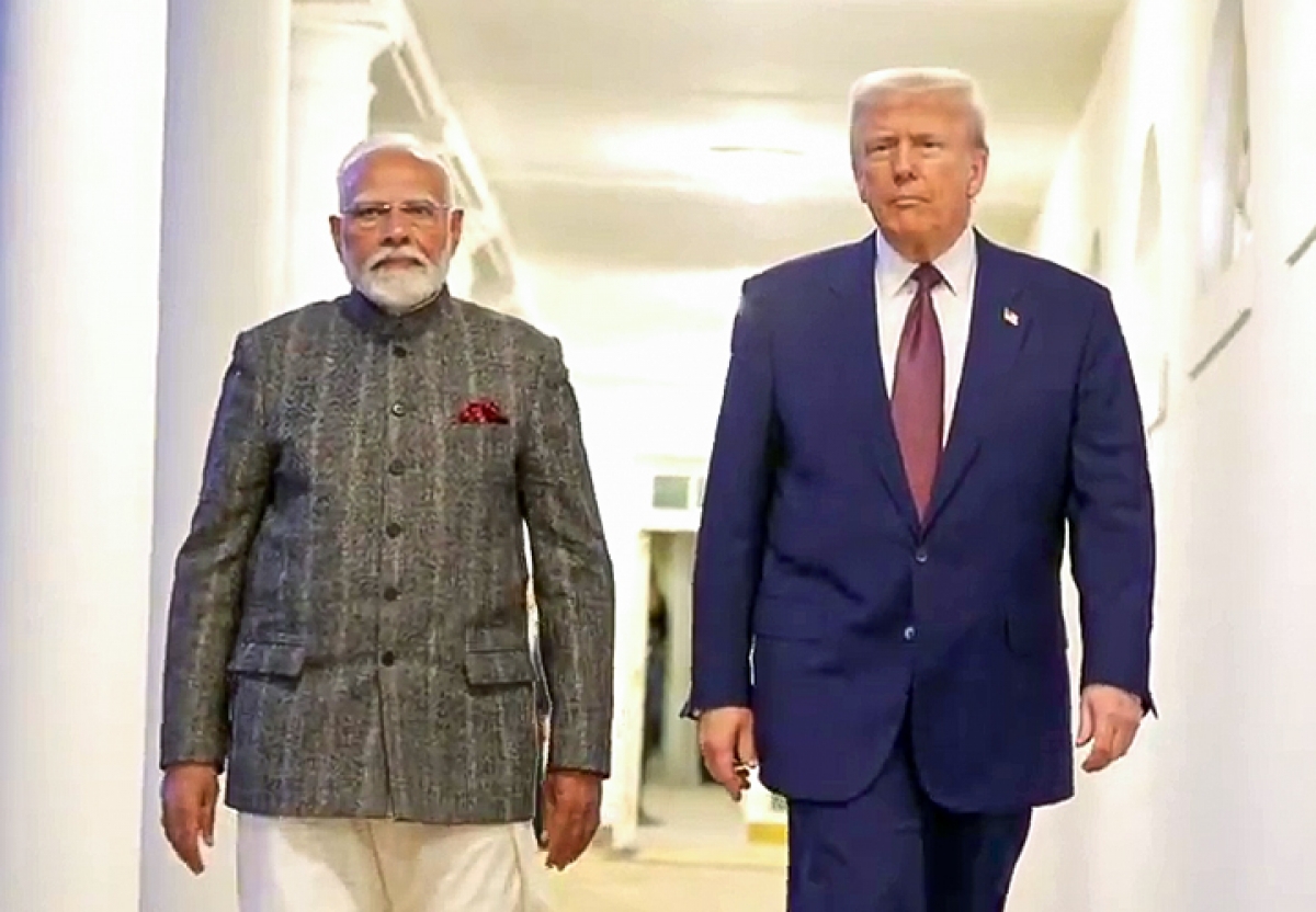 Thủ tướng Ấn Độ Narendra Modi và Tổng thống Mỹ Donald Trump tại cuộc gặp ở Nhà Trắng hôm 14/2 (ANI)