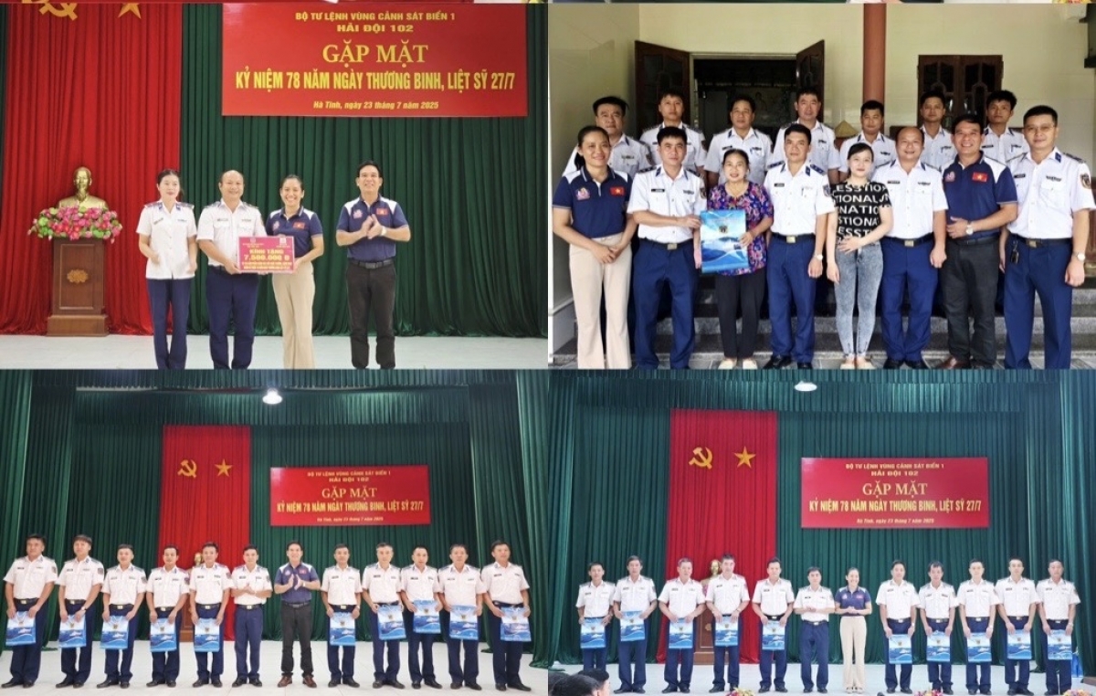 Đại diện Đảng uỷ, Chỉ huy Hải đội, cơ quan, Quỹ thiện nguyện “Người gieo đức , công ty TNHH ứng dụng khoa học công nghệ quốc tế trao quà cho thân nhân gia đình người có công.