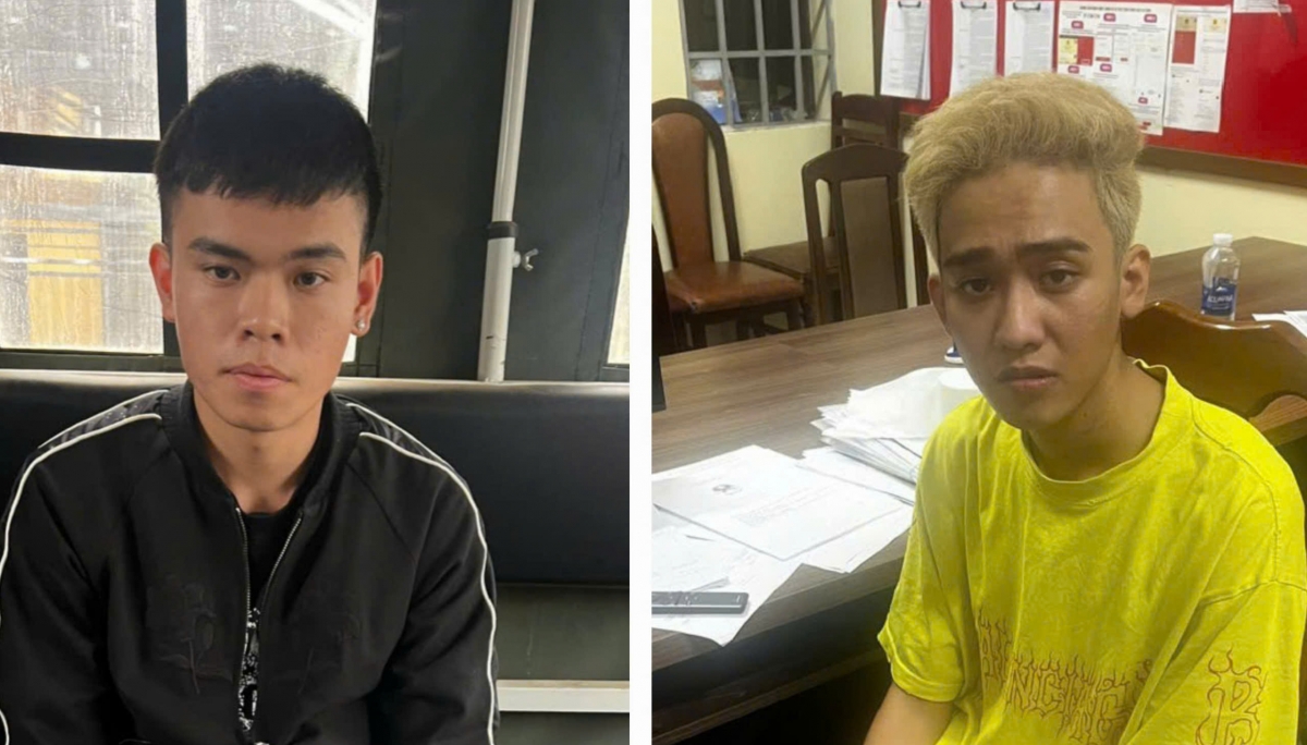 Trần Phước Vĩnh và Trương Văn Thọ (đầu nhuộm) tại cơ quan điều tra