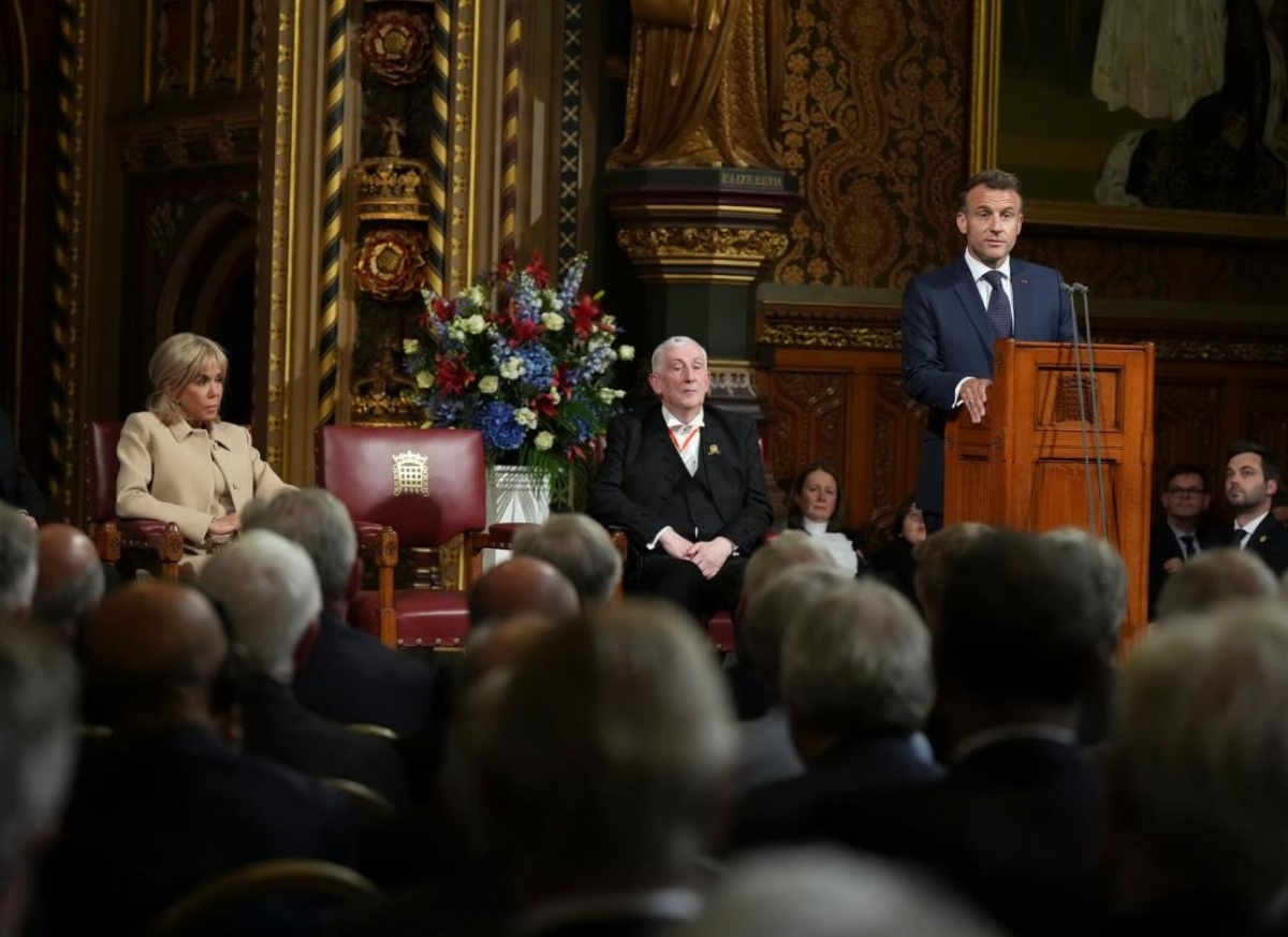 Tổng thống Pháp Emmanuel Macron phát biểu trước các nhà lập pháp Anh ngày 8/7/2025. Ảnh: Getty Images