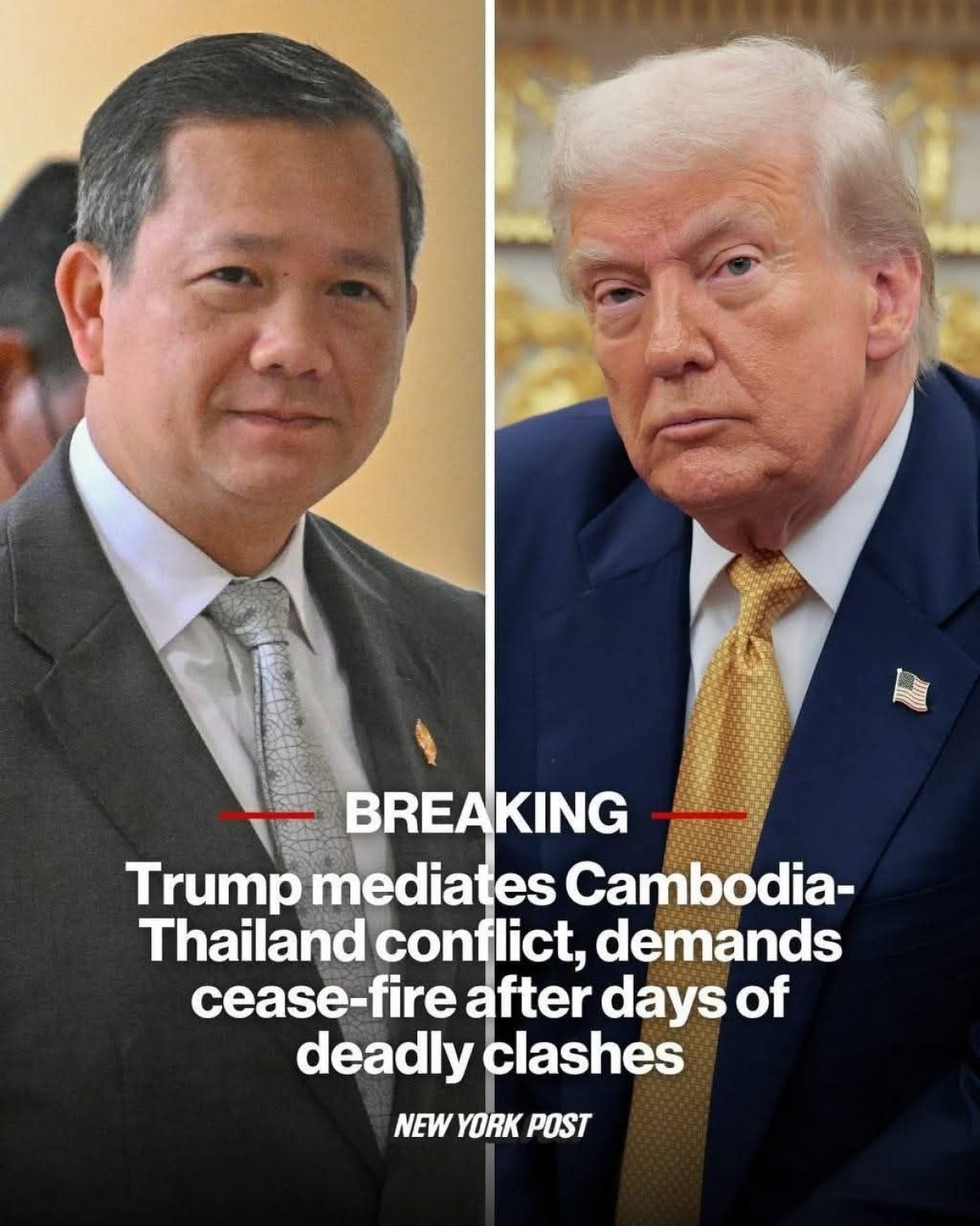 Thủ tướng Campuchia Hun Manet và Tổng thống Mỹ Donald Trump