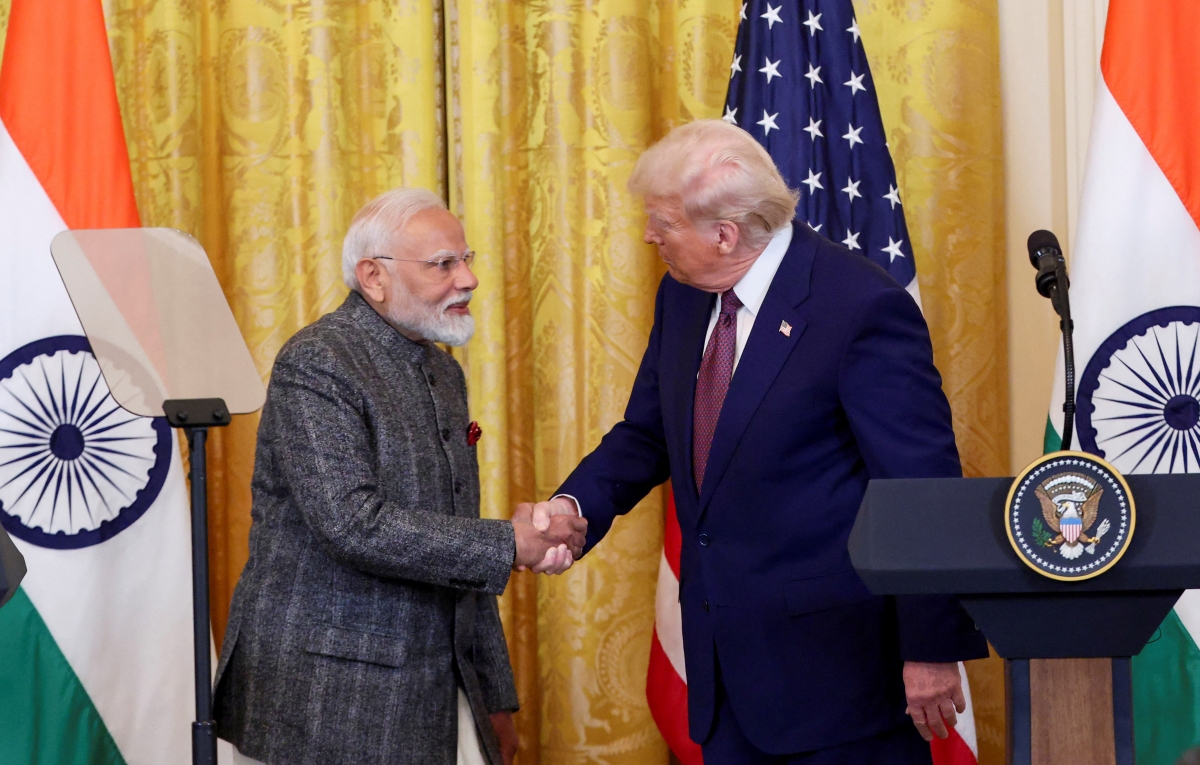 Thủ tướng Ấn Độ Narendra Modi và Tổng thống Mỹ Donand Trump trong cuộc gặp vào tháng 2.2025 (Ảnh ANI)