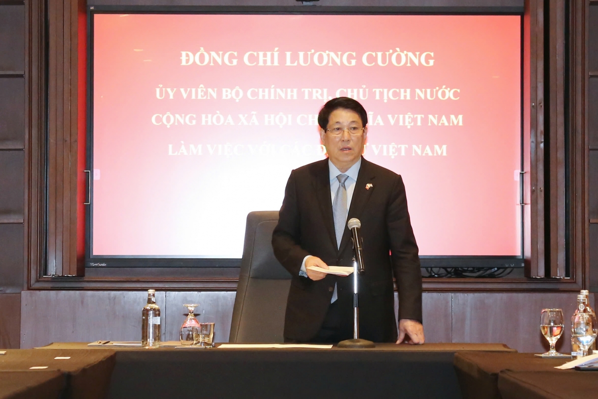 Chủ tịch nước Lương Cường phát biểu tại buổi làm việc.