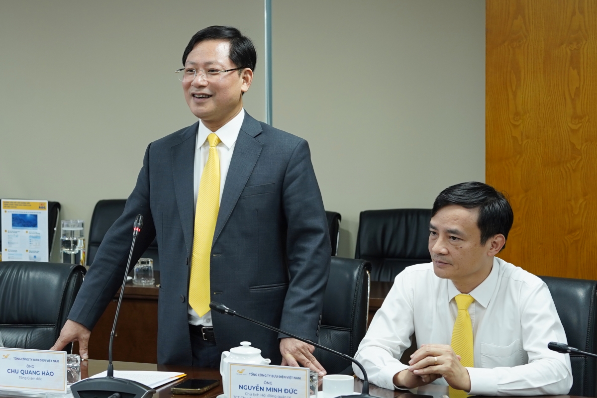 Tổng Giám đốc Tổng công ty Bưu điện Việt Nam Chu Quang Hào phát biểu tại Lễ ký kết