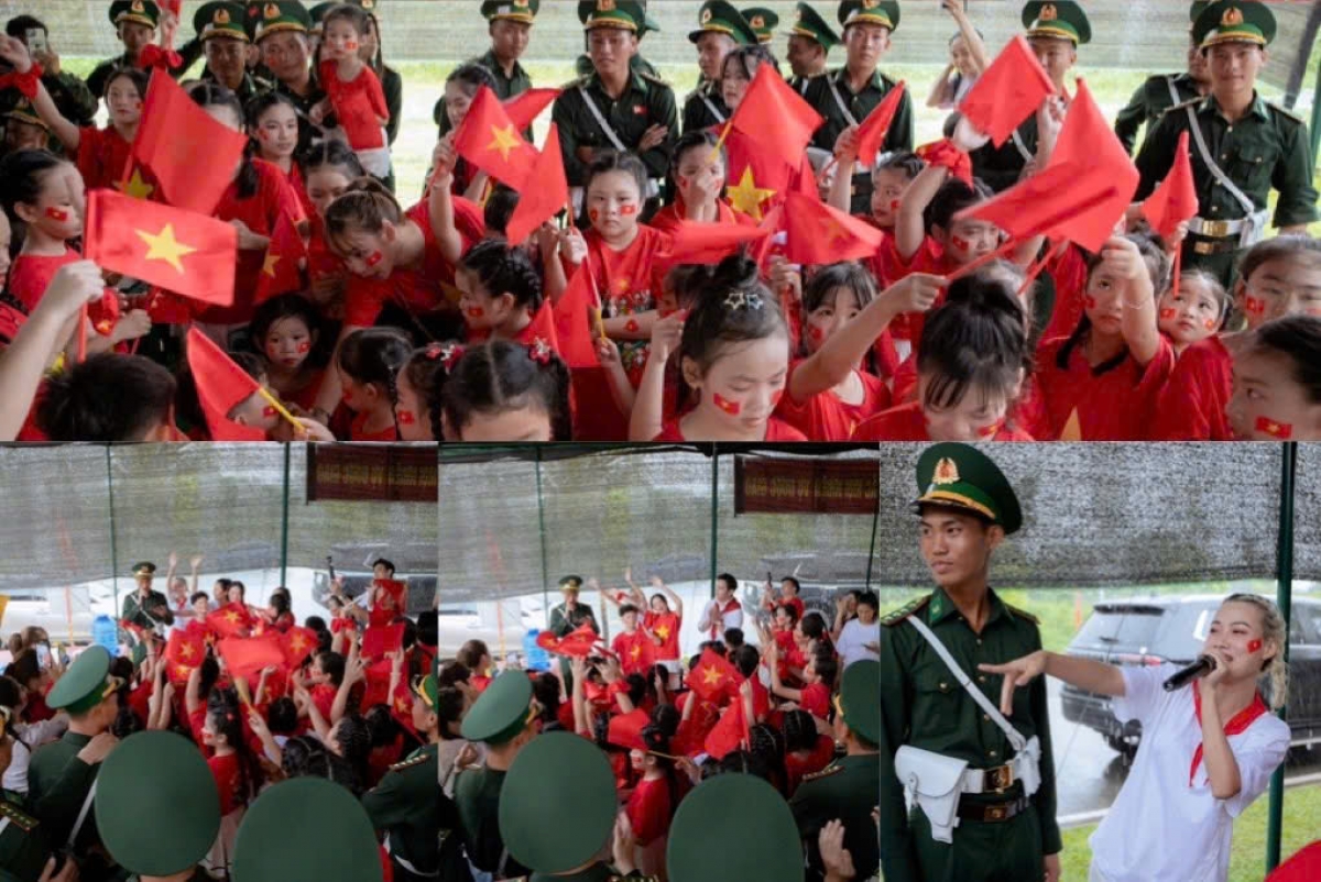 Dù trời mưa to nhưng không giảm đi không khí giao lưu của các chú bộ đội khối sỹ quan Biên phòng  - Quân khu 1 và các em học sinh CLB Nghệ thuật LynC