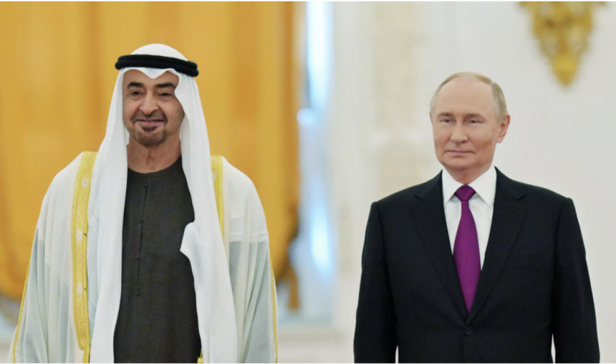 Tổng thống Nga Vladimir Putin và Tổng thống Các Tiểu vương quốc Ả Rập Thống nhất Mohammed bin Zayed Al Nahyan trong một cuộc họp tại Moscow- Ảnh: Ria Novosti.