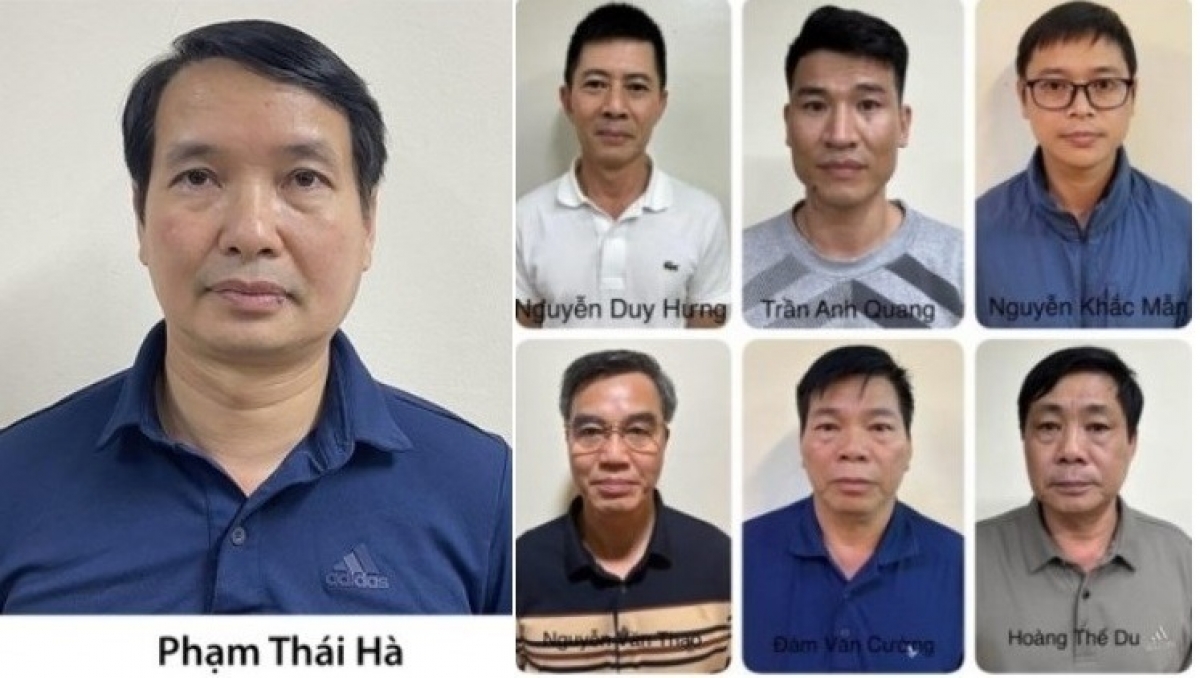 Bị cáo Phạm Thái Hà và một số bị cáo trong vụ án. Ảnh: CQCA.