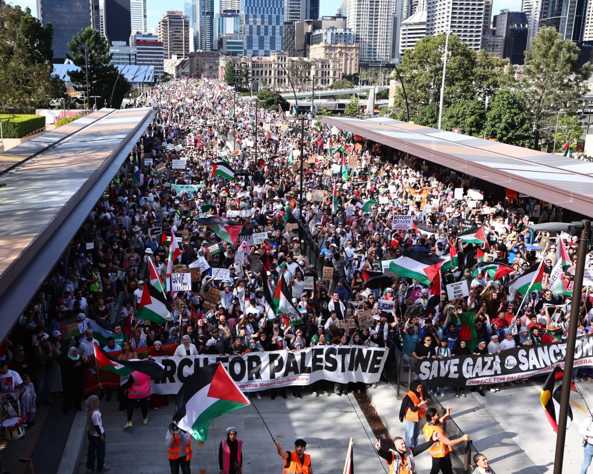 Cuộc tuần hành ủng hộ người Palestine của khoảng 50 nghìn người ngày 24/8/2025 là cuộc tuần hành lớn nhất ở thành phố Brisbane. Nguồn: Jason O’Brien