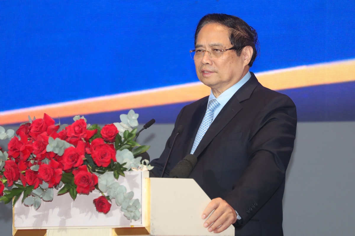 Thủ tướng Chính phủ Phạm Minh Chính phát biểu tại Hội nghị triển khai Nghị quyết của Quốc hội về Trung tâm Tài chính Quốc tế tại Việt Nam