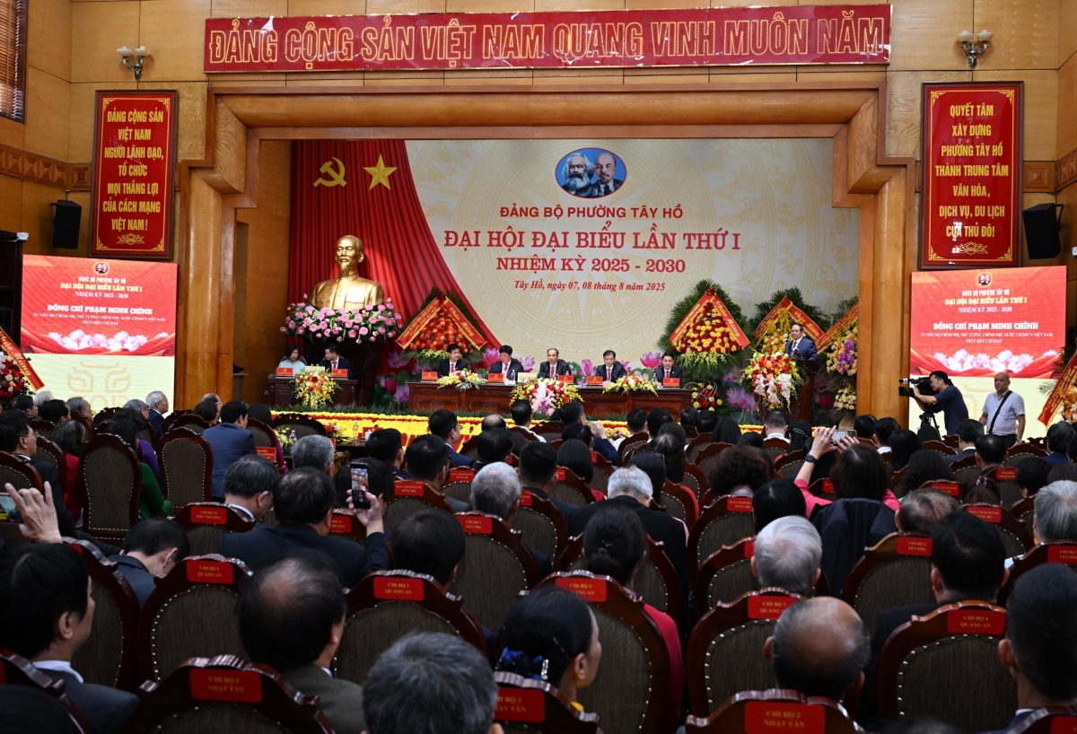 Thủ tướng Phạm Minh Chính phát biểu tại Đại hội Đại biểu Đảng bộ Phường Tây Hồ lần thứ I