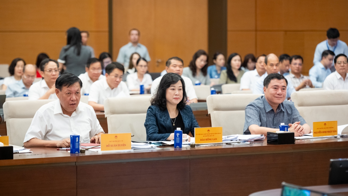 Bộ trưởng Bô Y tế Đào Hồng Lan và đại diện các bộ, ngành liên quan tại phiên giải trình