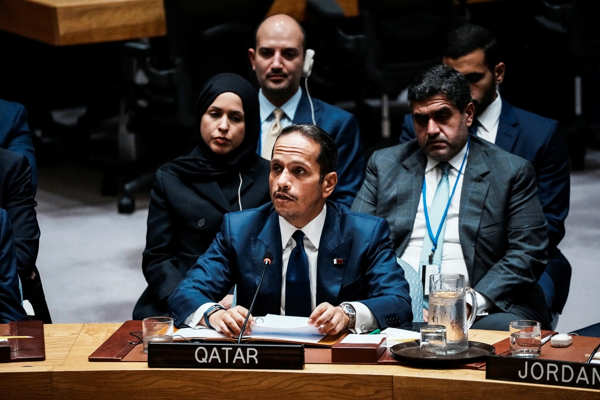 Thủ tướng Qatar Sheikh Mohammed bin Abdulrahman bin Jassim Al - Thani phát biểu tại cuộc họp khẩn cấp của Hội đồng Bảo an Liên hợp quốc- Nguồn: Reuters