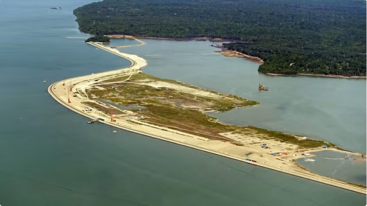 Dự án lấp biển tạo đất thí điểm tại Pulau Tekong. Ảnh: Cục Nhà ở và phát triển Singapore/CNA