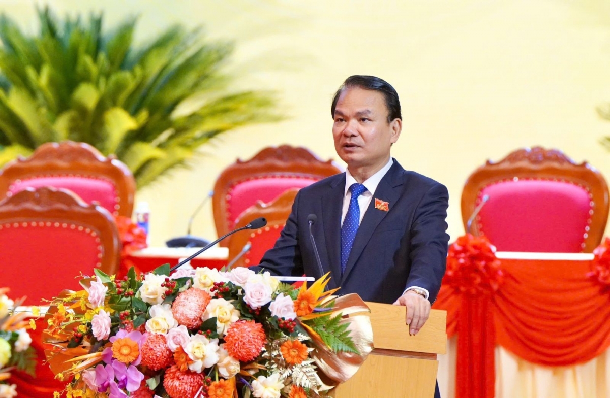 Uỷ viên BCH Trung ương Đảng, Bí thư Tỉnh uỷ Phú Thọ Đặng Xuân Phong phát biểu tại Đại hội.