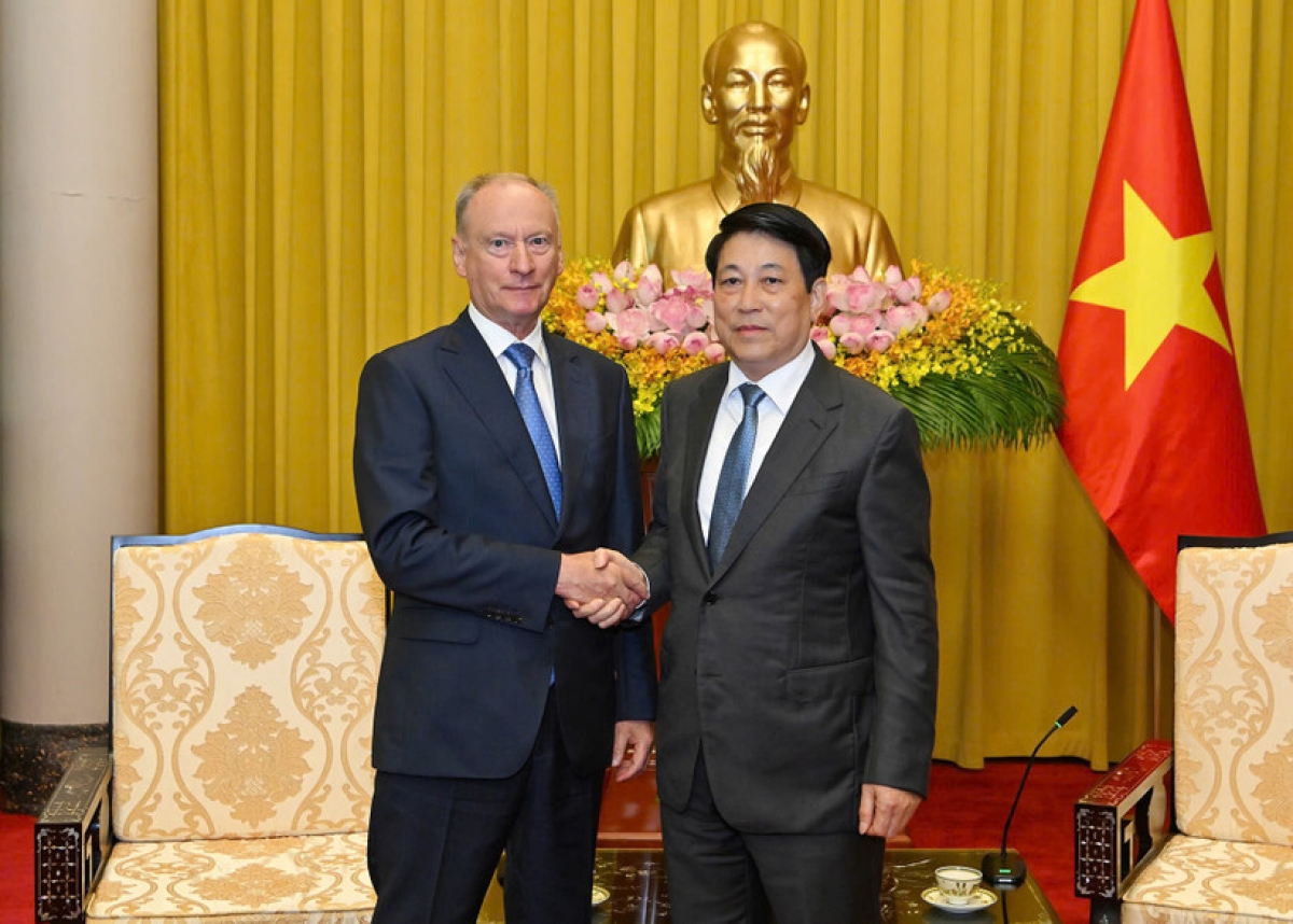 Chủ tịch nước Lương Cường tiếp Trợ lý Tổng thống Nga, Chủ tịch Hội đồng Biển Liên bang Nga Nikolai Patrushev.