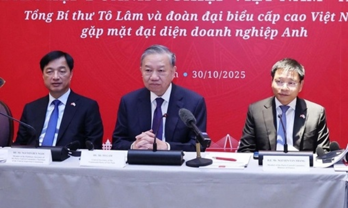 Tổng Bí thư Tô Lâm dự Tọa đàm doanh nghiệp Việt Nam-Anh quốc. (Ảnh: TTXVN)