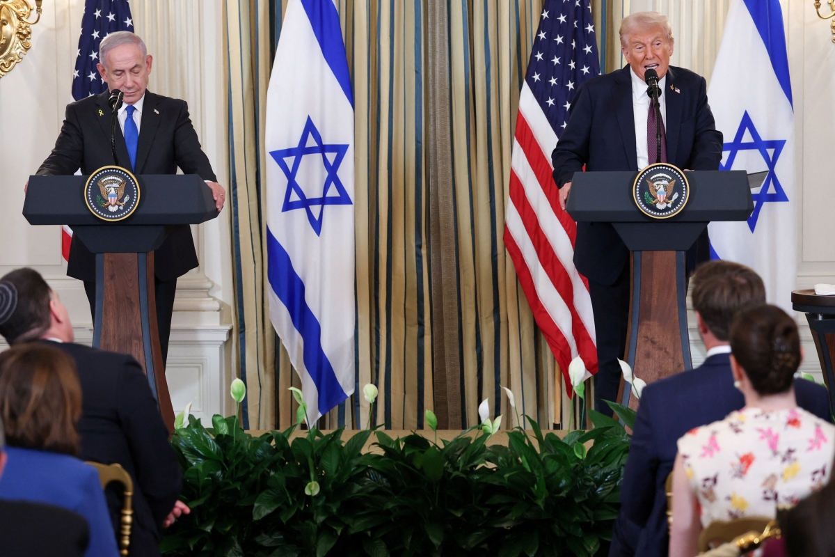 Tổng thống Hoa Kỳ Donald Trump và Thủ tướng Israel Benjamin Netanyahu tổ chức họp báo chung tại Nhà Trắng ở Washington, DC, Hoa Kỳ (ảnh: Reuters)