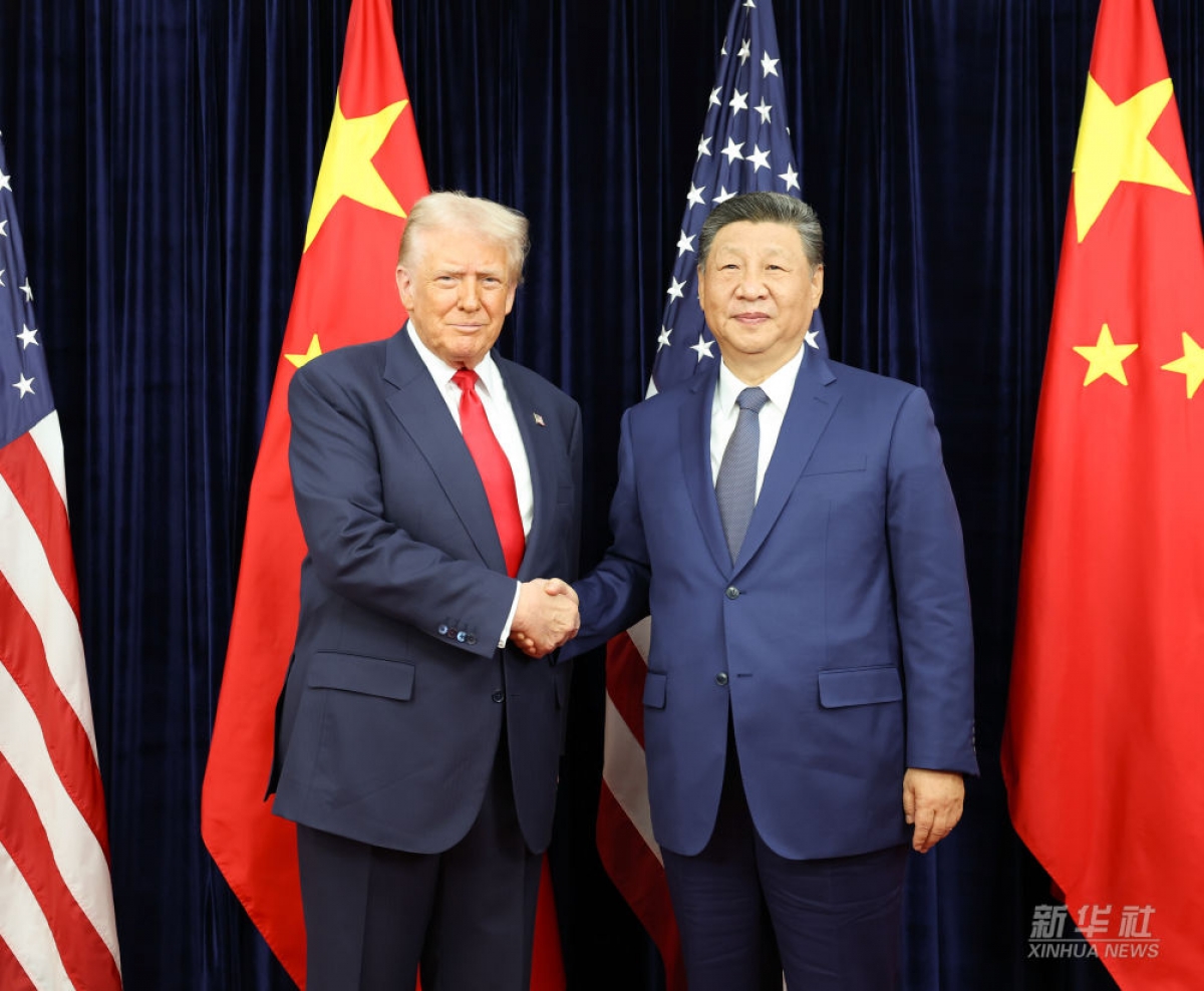Chủ tịch Trung Quốc Tập Cận Bình gặp Tổng thống Mỹ Donald Trump tại Busan, Hàn Quốc sáng 30/10. Ảnh: Tân Hoa xã
