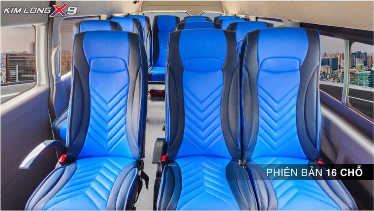 Minibus Kimlong X9 phiên bản 16 chỗ sở hữu mức tiêu hao nhiên liệu ấn tượng từ 8-9 lít cùng không gian nội thất rộng rãi.