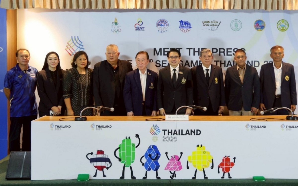 Ảnh buổi họp báo trong khuôn khổ chuỗi sự kiện “Gặp gỡ báo chí SEA Games 2025” tại Sân vận động Quốc gia Rajamangala ngày 18.11 - Nguồn Tổng cục Thể thao Thái Lan