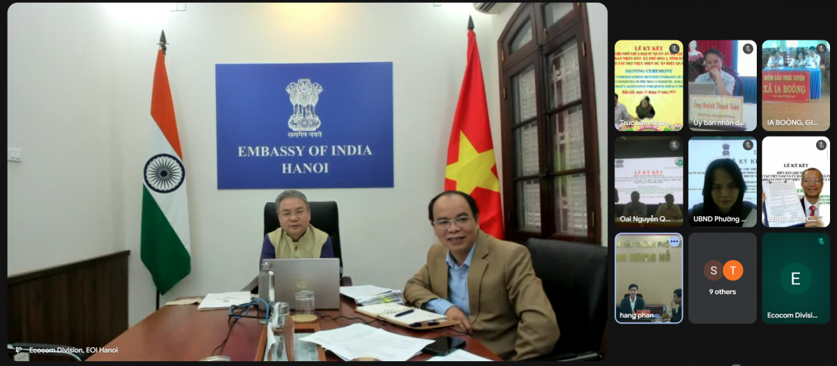 Lễ ký kết trực tuyến Biên bản ghi nhớ giữa Đại sứ quán Ấn Độ tại Hà Nội và Ủy ban Nhân dân 10 tỉnh/thành của Việt Nam về việc Chính phủ Ấn Độ hỗ trợ thực hiện 10 Dự án Tác động Nhanh (QIP)