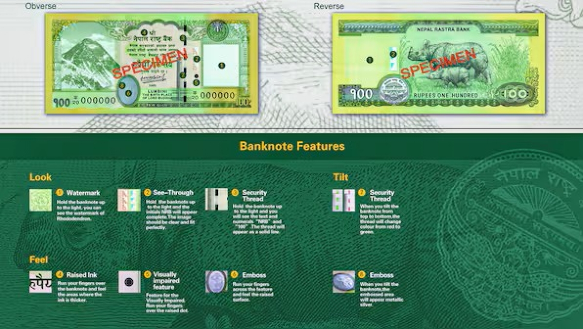 Phần minh họa giới thiệu đồng 100 rupee Nepal mới của Ngân hàng Nepal Rastra (PTI)
