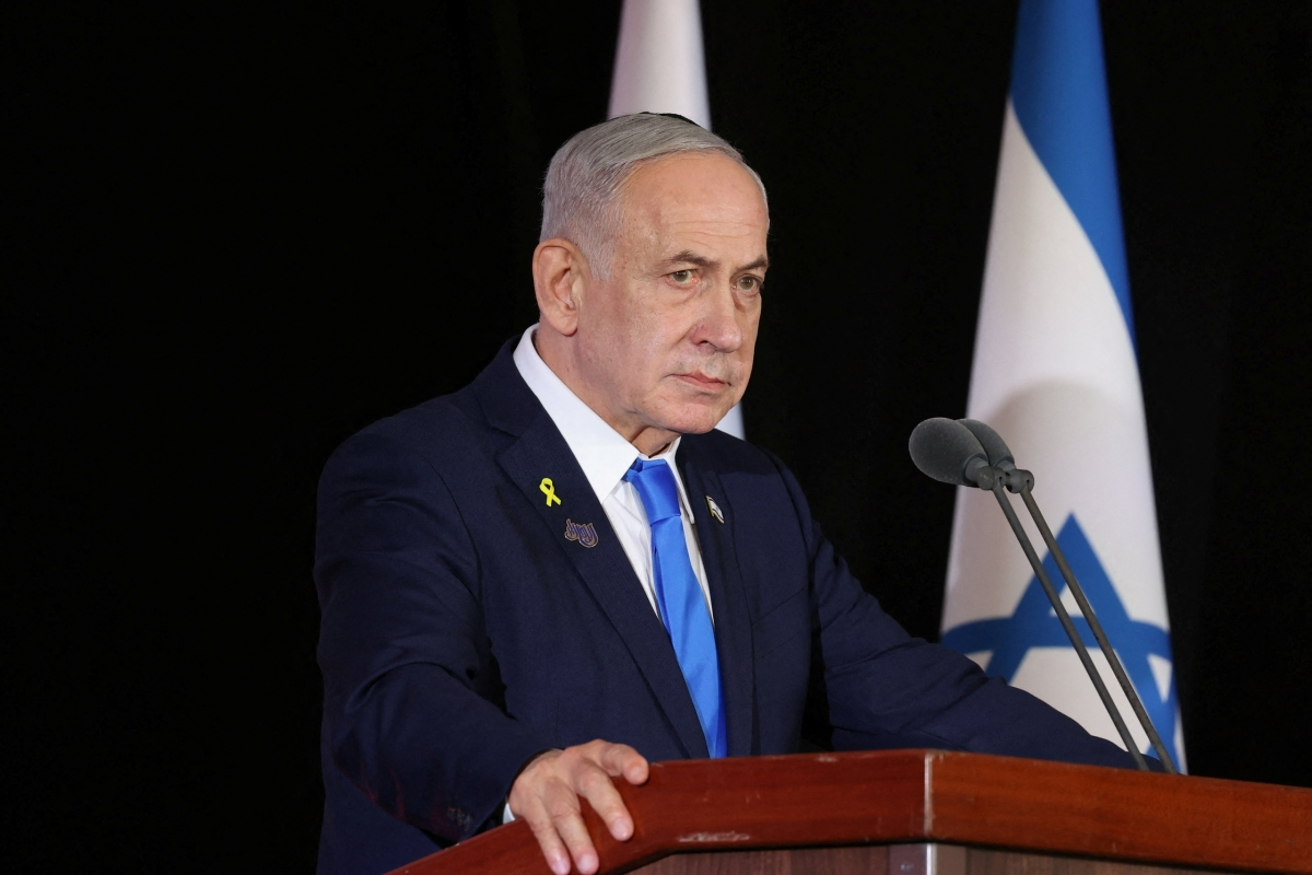 Thủ tướng Israel Benjamin Netanyahu phát. ẢNH: REUTERS