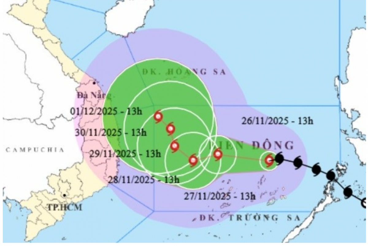 Bão sẽ tồn tại trên biển trong thời gian rất dài, gần 6 ngày, từ 27/11 đến hết 1/12.