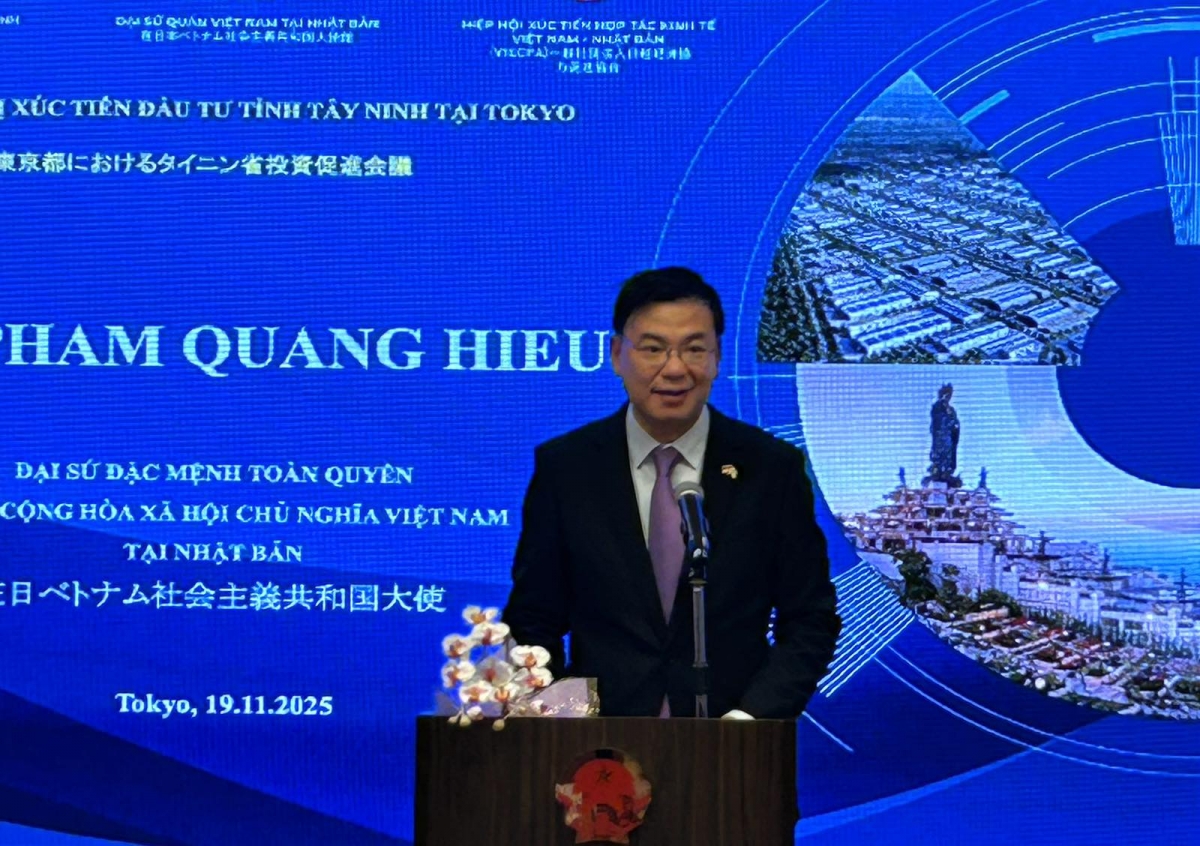 Đại sứ Phạm Quang Hiệu phát biểu tại Hội nghị (ảnh VOV Tokyo)