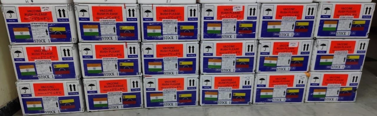 Lô vaccine được Ấn Độ tài trợ cho Venezuela (Ảnh: Bộ Ngoại giao Ấn Độ)