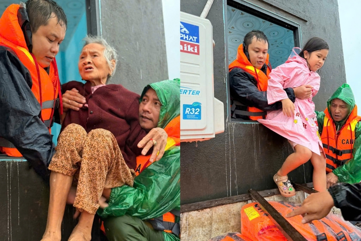 Lực lượng chức năng đưa người dân khu vực ven sông Ba tới nơi tránh trú an toàn