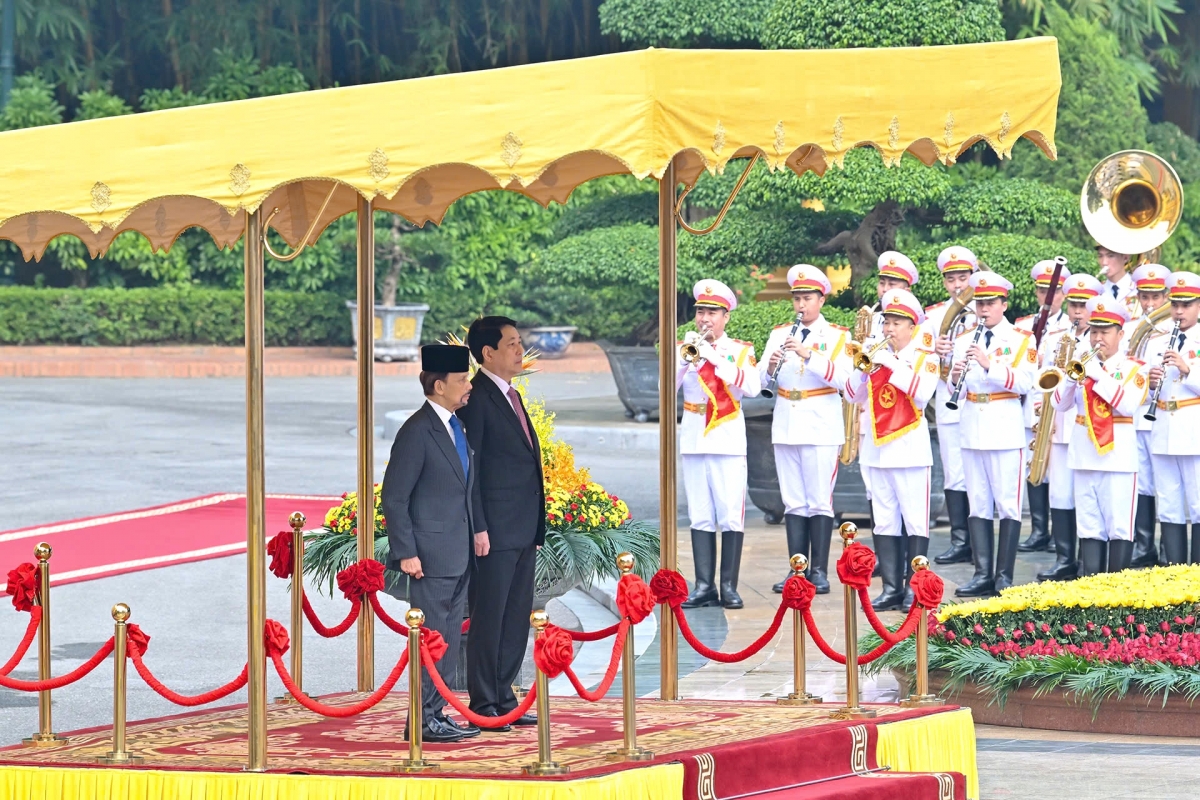Chủ tịch nước Lương Cường chủ trì lễ đón cấp Nhà nước Quốc vương Haji Hassanal Bolkiah