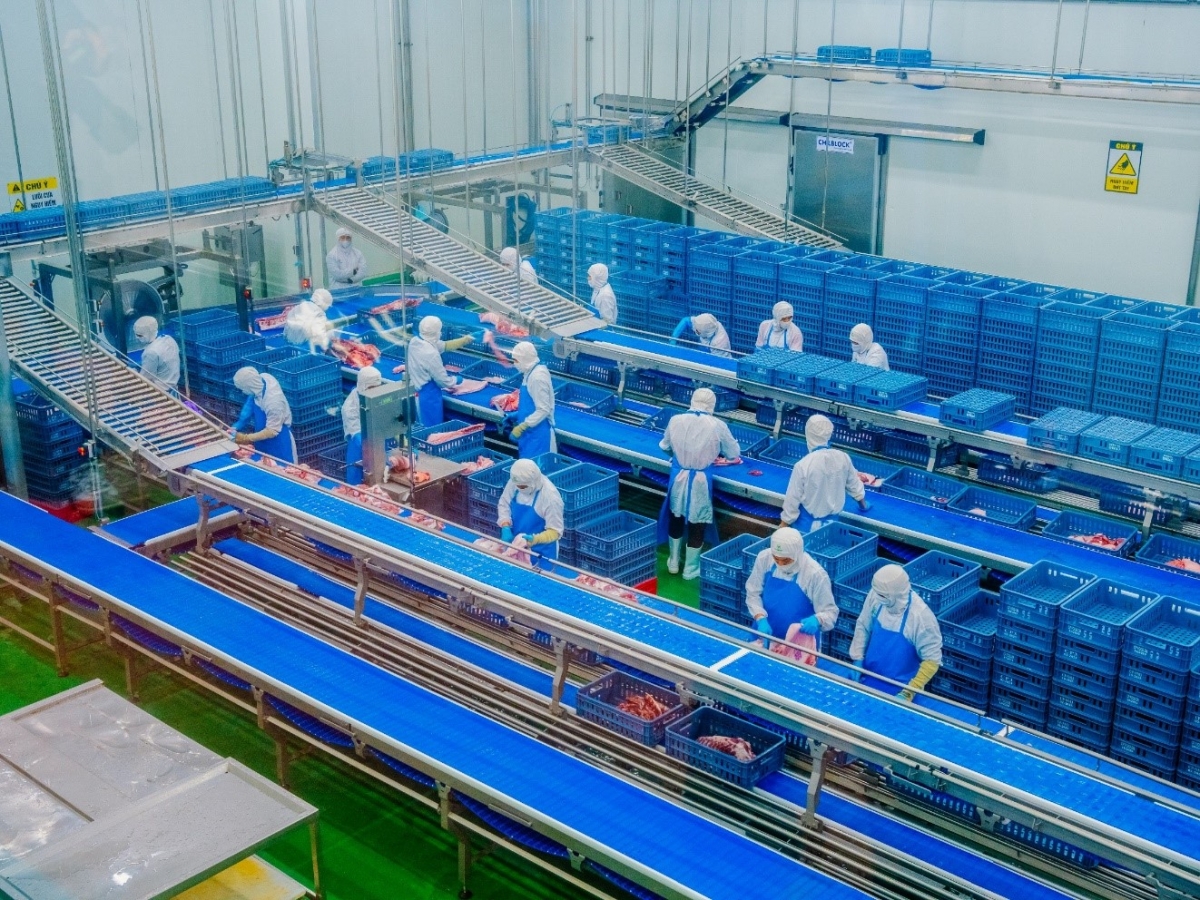 (Ảnh: Một dây chuyền trong Chi Nhánh Nhà Máy 3 tại Hà Nội (Nhà máy giết mổ và pha lóc thịt heo) của C.P. Việt Nam)