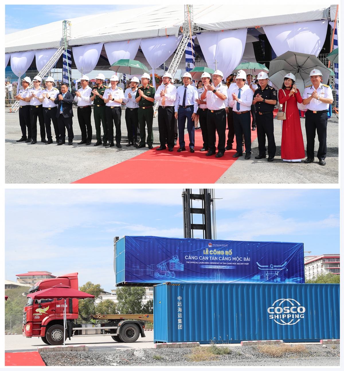 Các đại biểu chứng kiến container đầu tiên thông qua Cảng cạn Tân Cảng Mộc Bài