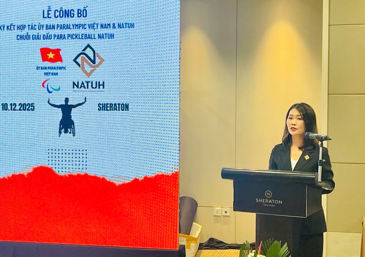 Bà Nguyễn Thị Thu Thủy, Tổng giám đốc Công ty CP Đầu tư Natuh nhấn mạnh vai trò của truyền thông, nghệ sĩ, doanh nghiệp và cộng đồng trong việc lan tỏa những giá trị tốt đẹp của thể thao hòa nhập