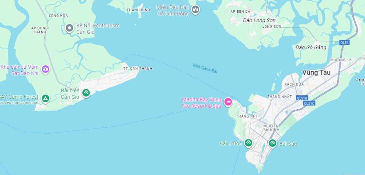 Cần Giờ chỉ cách Vũng Tàu 15km qua vịnh Gành Rái