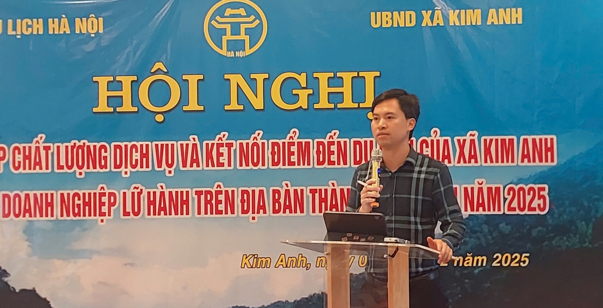 Ông Đoàn Hiệp – Phó Chủ tịch UBND xã Kim Anh phát biểu tại Hội nghị