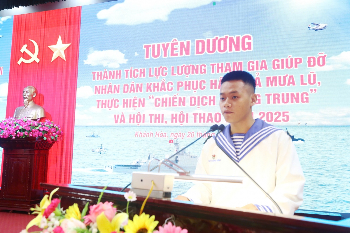 Thượng sỹ, Nguyễn Hùng Dương Khẩu đội trưởng, Tiểu đoàn 454, Lữ đoàn 957 phát biểu chia sẻ