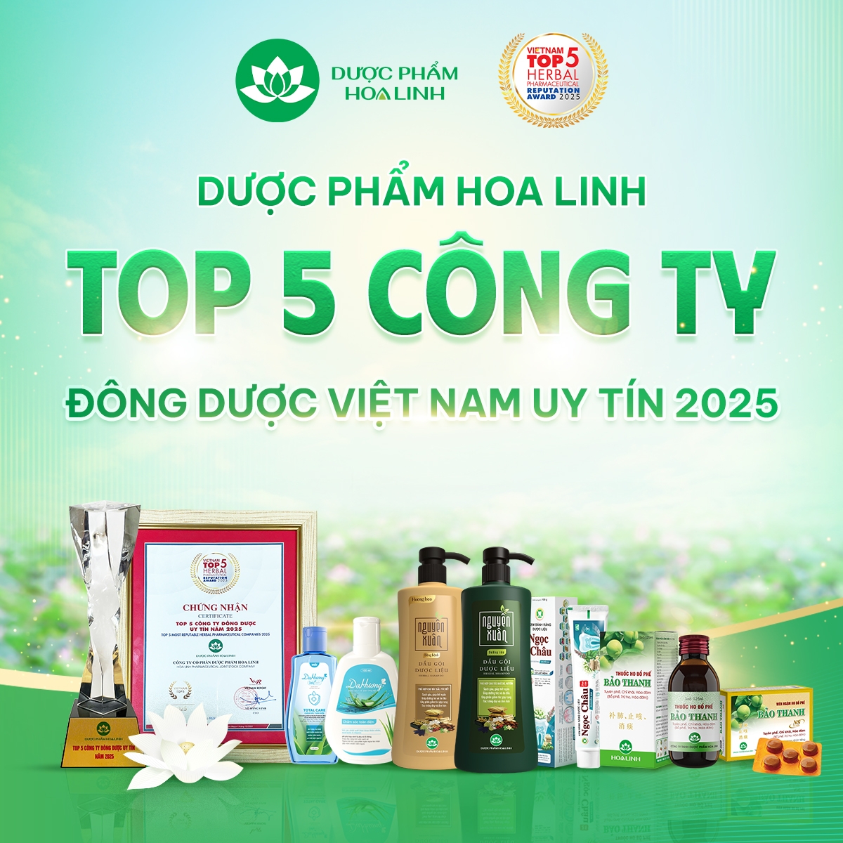 Dược phẩm Hoa Linh năm thứ 4 được xướng tên trong Top 5 Công ty Đông dược uy tín Việt Nam.