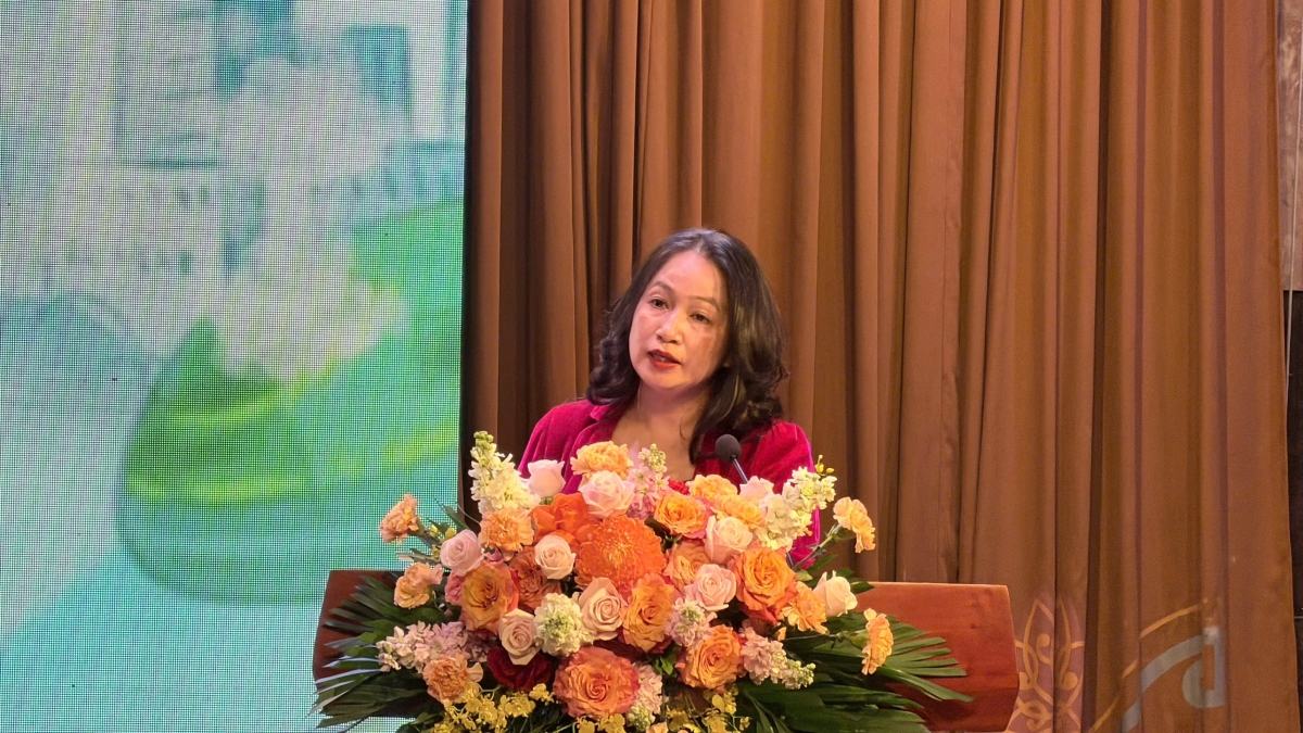 Bà Nguyễn Thị Hoàng Lan, Giám đốc Trung tâm Chuyển đổi số Văn hóa, Thể thao và Du lịch phát biểu tại chương trình