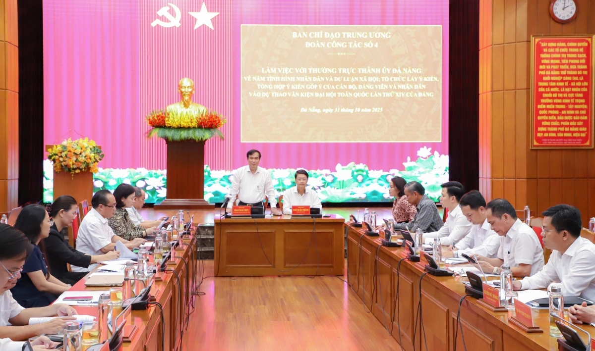 Đoàn công tác số 4, Ban Chỉ đạo Trung ương làm việc với Thường trực Thành ủy Đà Nẵng về dư luận xã hội và kết quả góp ý văn kiện trình Đại hội Đảng toàn quốc lần thứ XIV