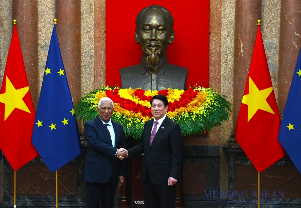 Chủ tịch nước Lương Cường và Chủ tịch Hội đồng châu Âu António Costa. Ảnh: Đỗ Thảo - Mekong ASEAN