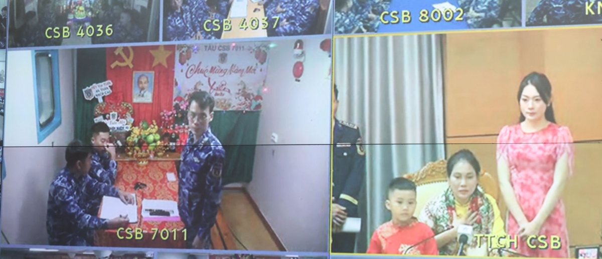 Gia đình Thượng úy QNCN Nguyễn Tiến Thành - Nhân viên Radar tàu CSB 7011 được kết nối qua hệ thống vệ tinh Visat