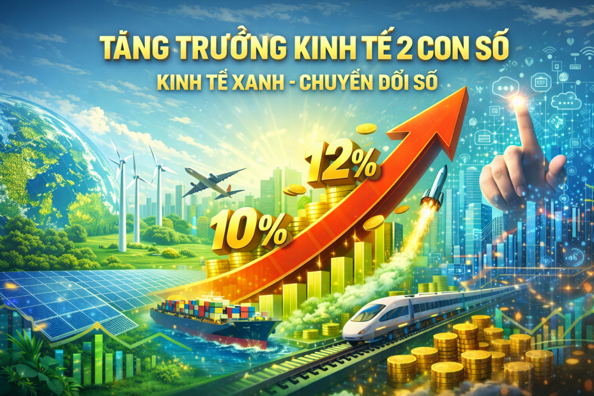 Mục tiêu tăng trưởng kinh tế 2 con số trong kỷ nguyên mới (ảnh: ChatGPT)