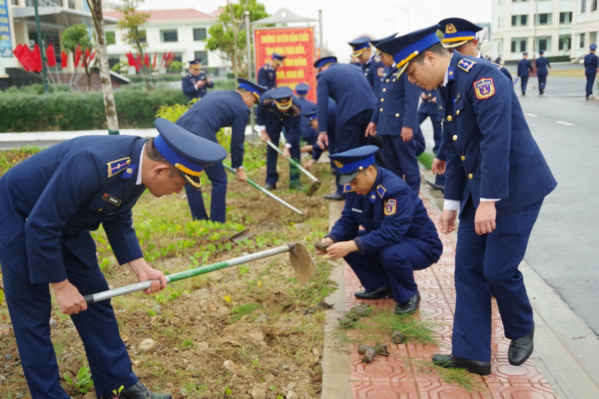 Cán bộ, chiến sỹ ra quân trồng cây