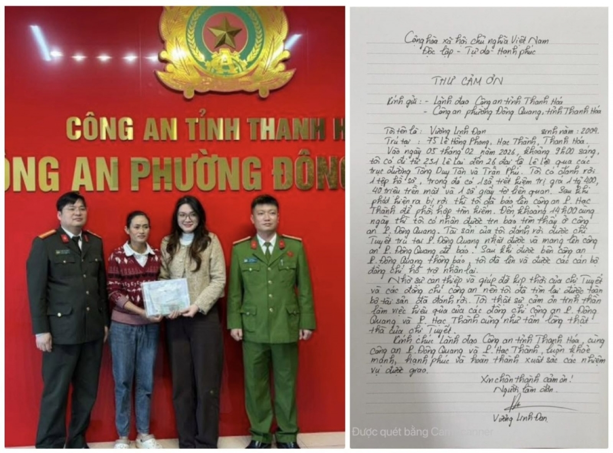 Sau khi hoàn tất các thủ tục theo quy định, Công an phường Đông Quang đã tổ chức trao trả đầy đủ số tài sản cho người bị đánh rơi, bảo đảm đúng trình tự, thủ tục pháp luật.